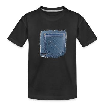 abgerissener Jeans Stoff mit Hosentasche - Kinder Premium Bio T-Shirt - Schwarz - Vorne