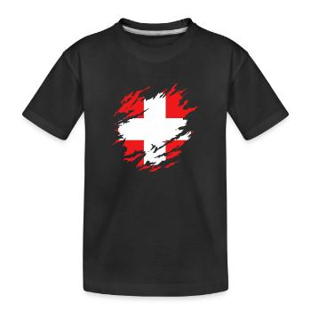 Schweizer Flagge unter Zerrissen - Kinder Premium Bio T-Shirt - Schwarz - Vorne