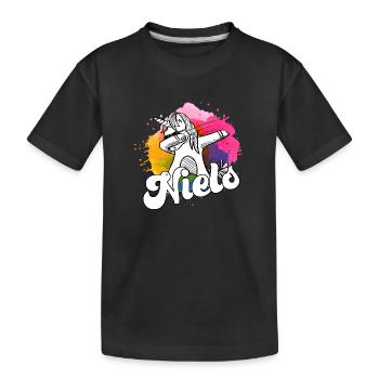 NIELS - Schöner Jungen Name mit Coolem Einhorn - Kinder Premium Bio T-Shirt - Schwarz - Vorne