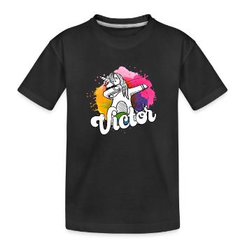 VICTOR - Beautiful Boy Name with Cool Unicorn - Kids' Premium Organic T-Shirt - black - Front