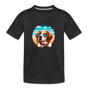 Beagle mit Sonnenbrille am Strand - Kinder Premium Bio T-Shirt - Schwarz - Vorne