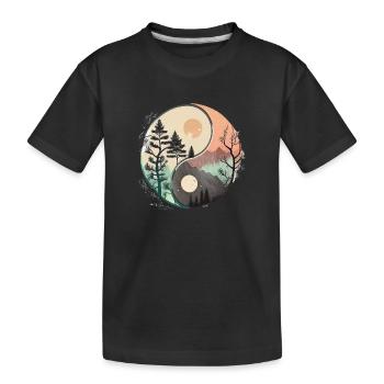 Ying Yang - Mountains / Beach - Kids' Premium Organic T-Shirt - black - Front