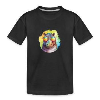 Buntes cooles Nilpferd mit Sonnenbrille - Kinder Premium Bio T-Shirt - Schwarz - Vorne