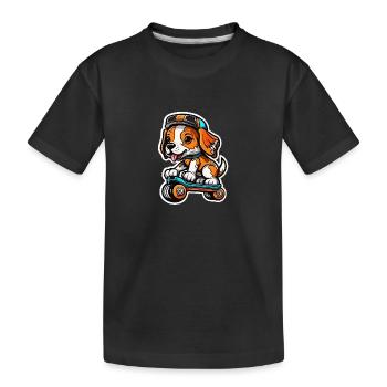Doux chien sur une planche à roulettes - T-shirt bio Premium Enfant - noir - Devant
