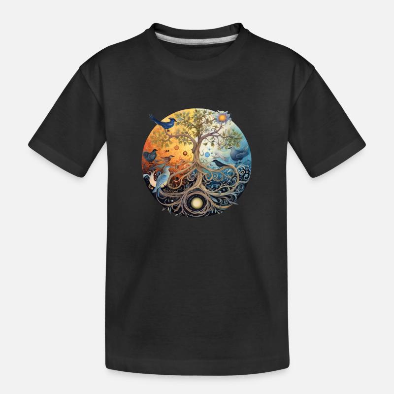 Baum des Lebens - Kinder Premium Bio T-Shirt - Schwarz