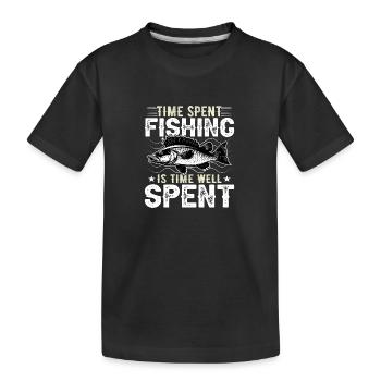 Le temps passé à pêcher est du temps bien dépensé - T-shirt bio Premium Enfant - noir - Devant