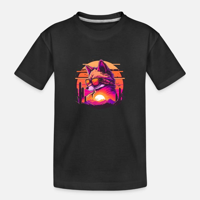 Synthwave Fox Sunset - T-shirt bio Premium Enfant - noir