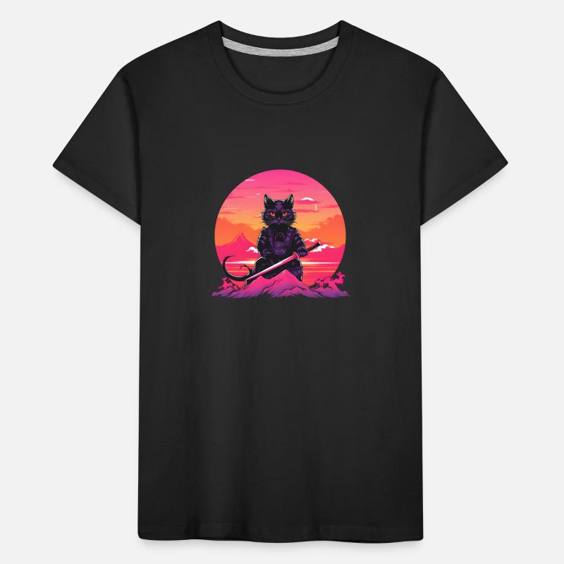 Synthwave samurai Cat with katana Kids' Premium Organic T-Shirt