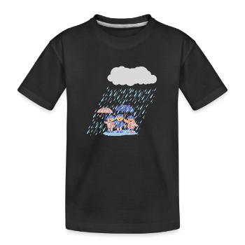 3 cute kids in the rain - Kids' Premium Organic T-Shirt - black - Front