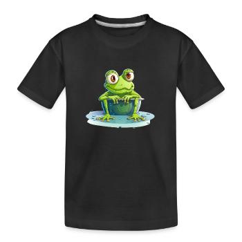 Une grenouille défie la chaleur du singe dans le seau d’eau - T-shirt bio Premium Enfant - noir - Devant
