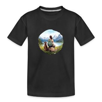 Frau mit Hund Wandern Outdoor Berge See - Kinder Premium Bio T-Shirt - Schwarz - Vorne