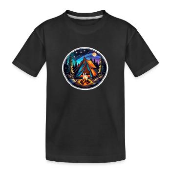 Camping, Zelt und Lagerfeuer - Kinder Premium Bio T-Shirt - Schwarz - Vorne