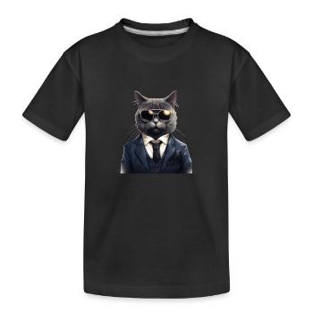 Katze in Anzug - Kinder Premium Bio T-Shirt - Schwarz - Vorne