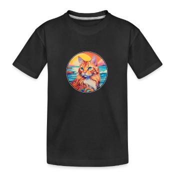 Ingwer Langhaar Katze Aquarell Karikatur Kawaii - Kinder Premium Bio T-Shirt - Schwarz - Vorne