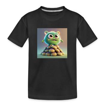 monstre mignon effrayant drôle effrayant assis sur un tas - T-shirt bio Premium Enfant - noir - Devant