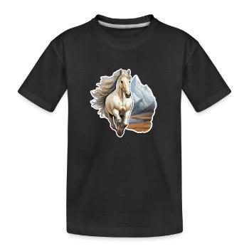 Cheval sauvage devant une chaîne de montagnes - T-shirt bio Premium Enfant - noir - Devant