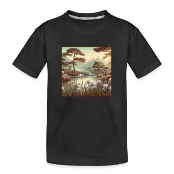 Japan Vintage Garten Teich Irisblüten - Kinder Premium Bio T-Shirt - Schwarz - Vorne
