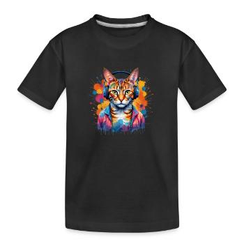 Kreativer Katzen DJ - Kinder Premium Bio T-Shirt - Schwarz - Vorne