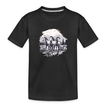 Horses Mountains Riding Equestrian Nature Wild Horses - Kids' Premium Organic T-Shirt - black - Front