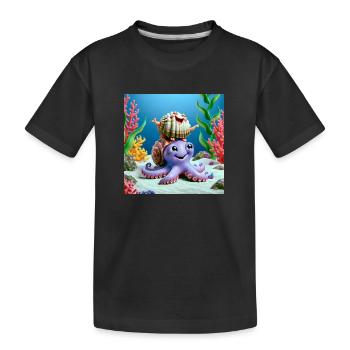 Squid with a clam on its head - Kids' Premium Organic T-Shirt - black - Front