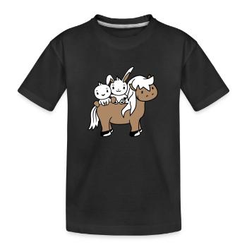 2 Hase Vogel Pferd reiten Reiter Pferdchen winken - Kinder Premium Bio T-Shirt - Schwarz - Vorne
