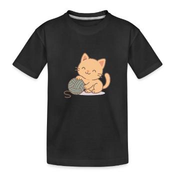 Chaton avec pelote de laine - T-shirt bio Premium Enfant - noir - Devant