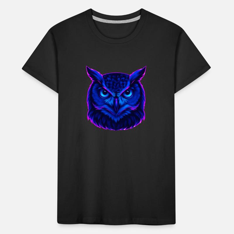 Neonblaue Eule mit intensivem Blick Kinder Premium Bio T-Shirt