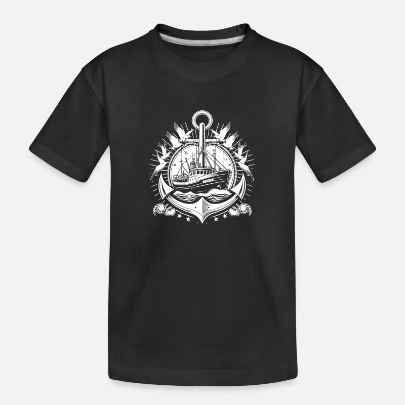 Fischerboot Logo - Kinder Premium Bio T-Shirt - Schwarz