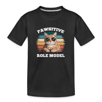 Funny Tabby Cat Pawsitive Role Model - Kids' Premium Organic T-Shirt - black - Front