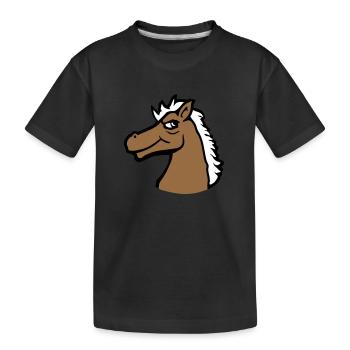 Pferd Cooler Blick Lächeln Kerl Hengst Mann Junge - Kinder Premium Bio T-Shirt - Schwarz - Vorne