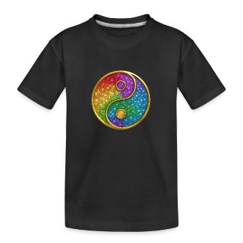 Arc-en-ciel Yin Yang symbole paillettes or paillettes - T-shirt bio Premium Enfant - noir - Devant