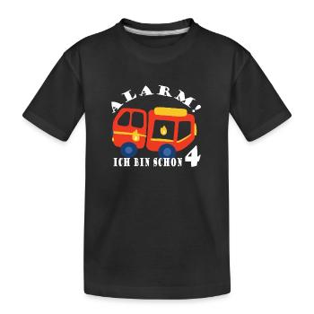 Alarm ich bin schon 4 Feuerwehr - Kinder Premium Bio T-Shirt - Schwarz - Vorne