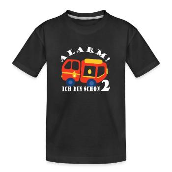 Alarm ich bin schon 2 Feuerwehr - Kinder Premium Bio T-Shirt - Schwarz - Vorne