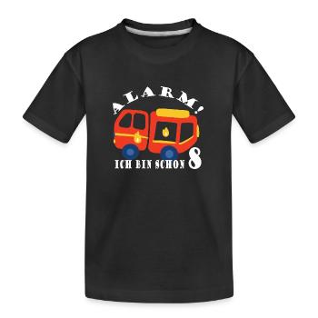 Alarm ich bin schon 8 Feuerwehr - Kinder Premium Bio T-Shirt - Schwarz - Vorne