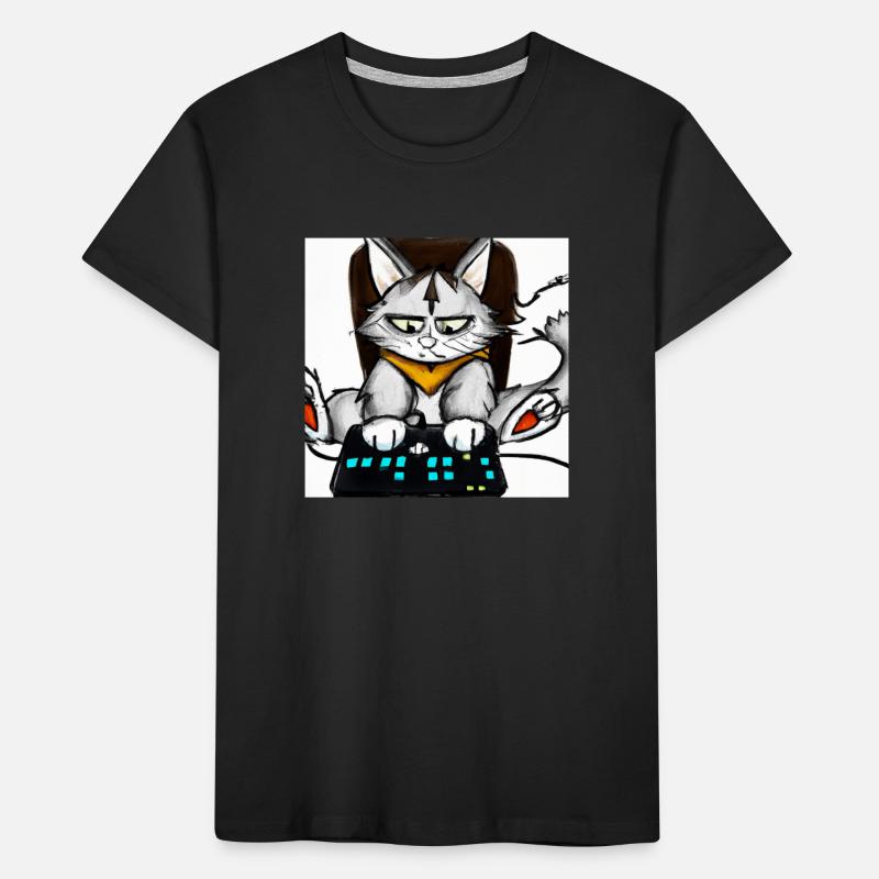 Cat Playing Computer Games Comic Kids' Premium Organic T-Shirt