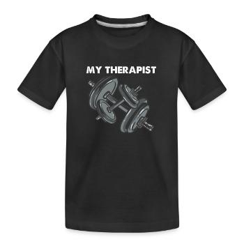Mein Therapeut Bodybuilding Gewichtheben - Kinder Premium Bio T-Shirt - Schwarz - Vorne