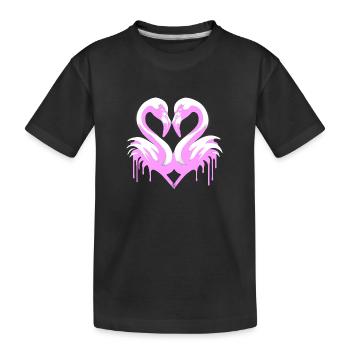 Flamants roses coeur | Cœur de flamant rose - T-shirt bio Premium Enfant - noir - Devant