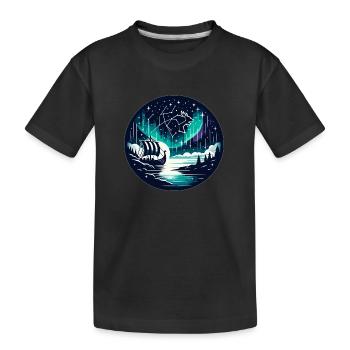 Segelschiff unter Sternenhimmel und Nordlichtern - Kinder Premium Bio T-Shirt - Schwarz - Vorne