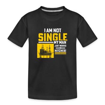 Je ne suis pas célibataire, mon homme travaille dans les attelages ! Champ pétrolifère - T-shirt bio Premium Enfant - noir - Devant