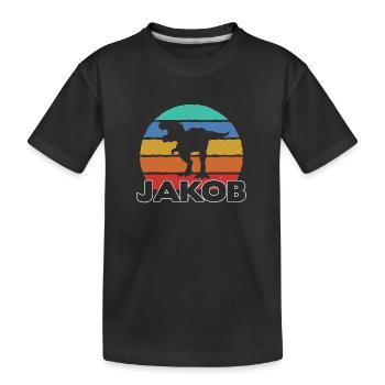JAKOB - Beautiful boy name with dinosaur - Kids' Premium Organic T-Shirt - black - Front