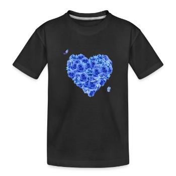 Blaues Blumenherz - Kinder Premium Bio T-Shirt - Schwarz - Vorne