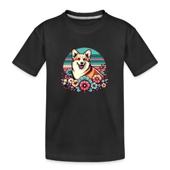 Welsh Corgi Pembroke rétro Pastel Floral - T-shirt bio Premium Enfant - noir - Devant