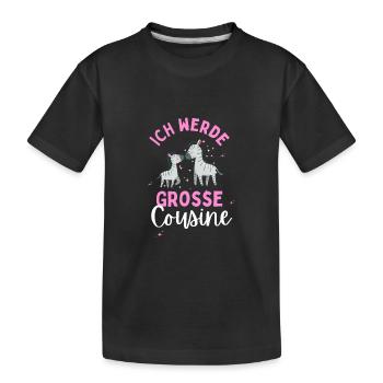 Ich werde Große Cousine 2024 Loading Zebra Herz - Kinder Premium Bio T-Shirt - Schwarz - Vorne