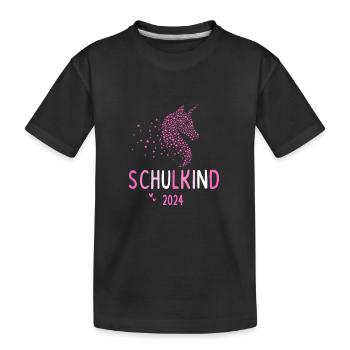 Schulkind 2024 Einhorn 1. Klasse Herz Einschulung - Kinder Premium Bio T-Shirt - Schwarz - Vorne