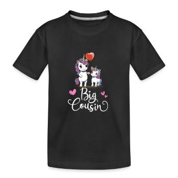 Ich werde Große Cousine 2025 Mädchen Einhorn - Kinder Premium Bio T-Shirt - Schwarz - Vorne