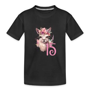 Geburtstag 15 Mädchen Alpaka LLama Lama Fünfzehn 1 - Kinder Premium Bio T-Shirt - Schwarz - Vorne