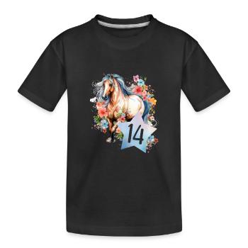 Geburtstag 14 Mädchen Pferd Reiten Stall Fourteen - Kinder Premium Bio T-Shirt - Schwarz - Vorne
