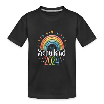 Schulkind 2024 Mädchen Regenbogen Einschulung 2024 - Kinder Premium Bio T-Shirt - Schwarz - Vorne