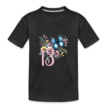 Geburtstag 13 Mädchen Schmetterling Dreizehn 13 Ja - Kinder Premium Bio T-Shirt - Schwarz - Vorne