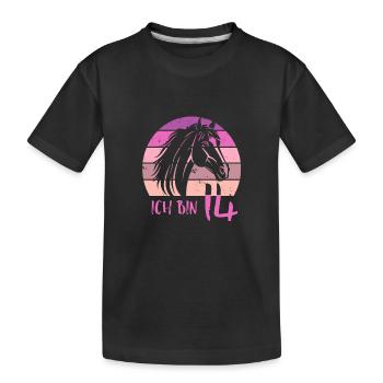 Geburtstag 14 Mädchen Pferd Reiten Stall Fourteen - Kinder Premium Bio T-Shirt - Schwarz - Vorne